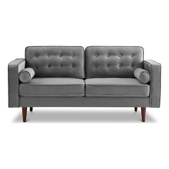 Pemberly Row Mid-Century Modern Fabric Sofa in Seaside Gray