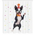 thumbnail image 3 of Boston Terrier Shower Curtain, Party Puppy Figure Celebrating His Birthday on Colorful Stary Background, Fabric Bathroom Set with Hooks, 69W X 75L Inches Long, Multicolor, by Ambesonne, 3 of 3