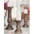 thumbnail image 3 of Candle Holders for Pillar Candles (Grey Wash, Set of 3) - Mangowood Candle Stand - Farmhouse Wooden Candle Holders Pillar Leaf Design - Candle Holder Decor for Table Centerpiece - 6”, 9”, 12”, 3 of 6
