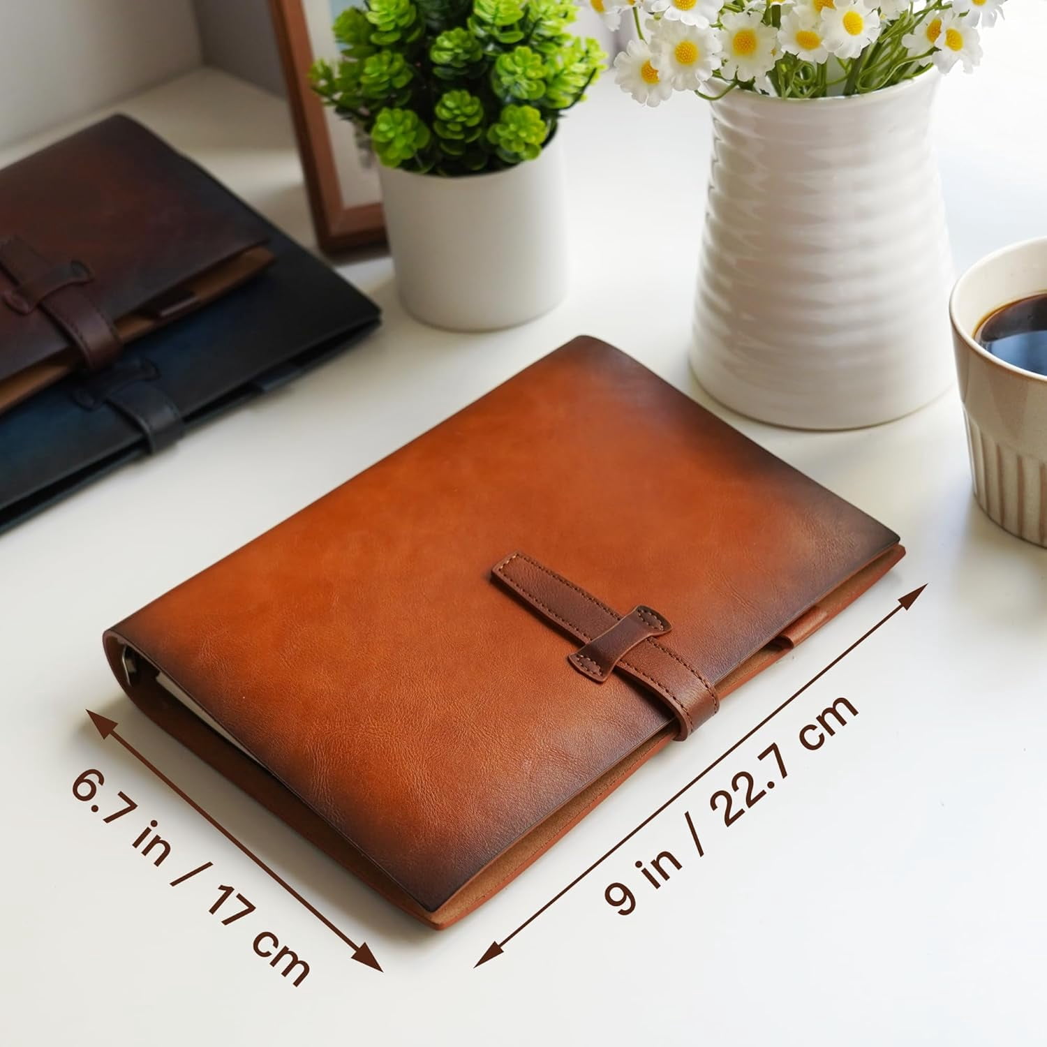 Vintage Leather A5 Binder Notebook, Refillable 6-Ring Journal with Pocket & 160 Lined Pages for Writers Office Study