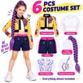 thumbnail image 6 of 6-Piece Pop Singer Halloween Costume for Girls, Cropped Zip Jacket, Sleeveless Top, Shorts and Braided Ponytail Extension for Stage Performance, Cosplay Dress Up and Parties, 6 of 7