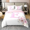 thumbnail image 1 of Erosebridal Housse de Couette en Coton 100 % Lettre E Initiale Format Simple, Housse de Couette en Coton 100 % à Motif Floral Monogrammée Simple, Déco Initiales A-Z, Réversible (Sans Couette), 1 of 8