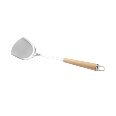 

304 Stainless Steel Kitchen Utensils Non-Slotted Turner with Beech Handle Spoon Spatula for Home Cooking