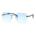 thumbnail image 4 of Luxury Rimless Beveled Rectangle Lens Jaguar Metal Figurine Arm Sunglasses Silver Black - Blue, 4 of 8