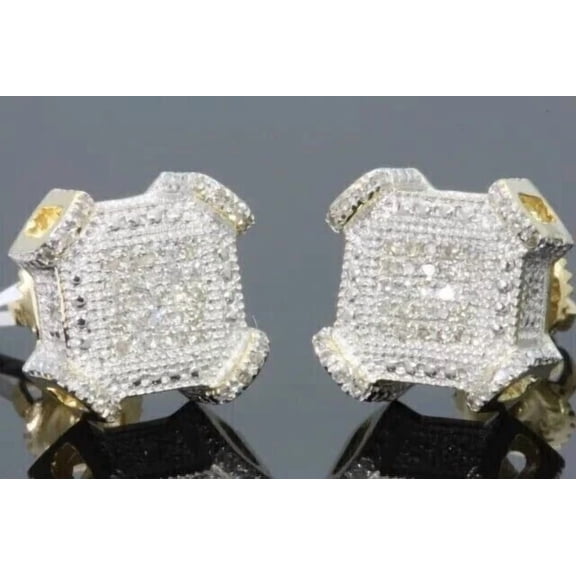 2Ct Round Lab Created Diamond Men's Cluster Stud Earrings 14K Yellow Gold Plated
