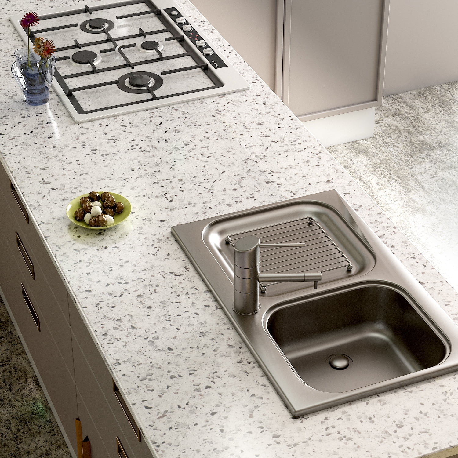 A-b-cil 394 X 16 Inch White Gray Granite Peel and Stick Countertops for Kitchen Self Adhesive Film Marble Contact Paper for Countertops Waterproof Removable Wallpaper Decor Table Desk Counter Top