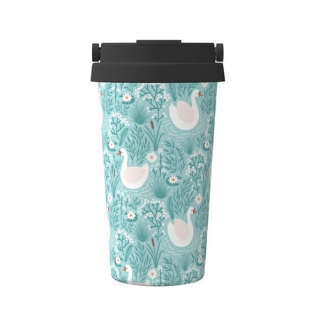 

Matuu Swan And Flowers4 for Insulated Coffee Mug Reusable Travel Coffee Cup Spill Proof 16oz Stainless Steel Coffee Cups for Hot/Ice Coffee Tea