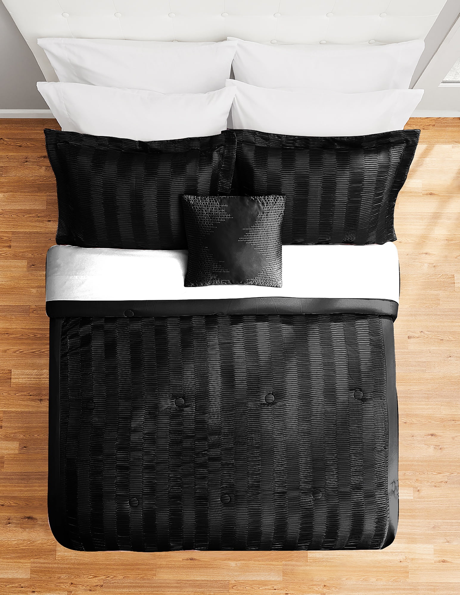 Mainstays 10 Piece Black Satin Pleat Bed in a Bag Comforter Set with Sheets, Queen  (图5)