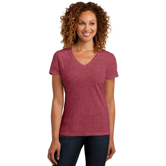District Made Ladies Perfect Blend V-Neck Tee. Dm1190l , DM1190L , Heathered Red , XX-Large