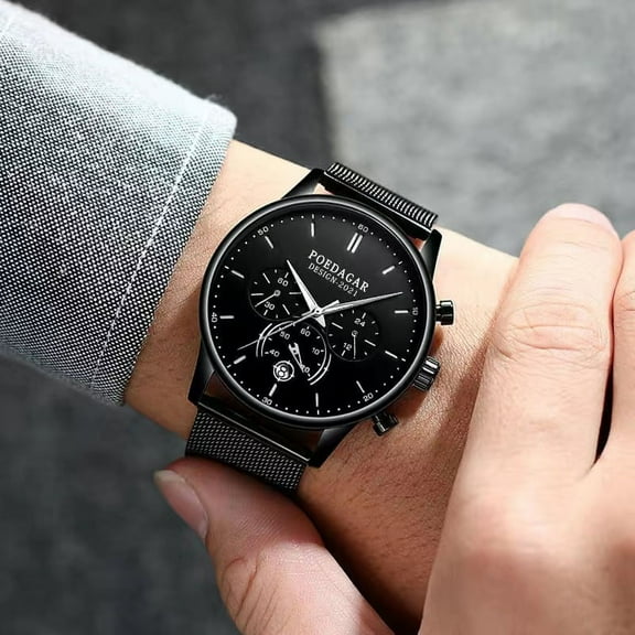 Swiss Brand POEDAGAR Men Watch Sport Chronograph Waterproof Luminous Date Wristwatch Fashion Ultra Thin Mesh Belt Men's Watches