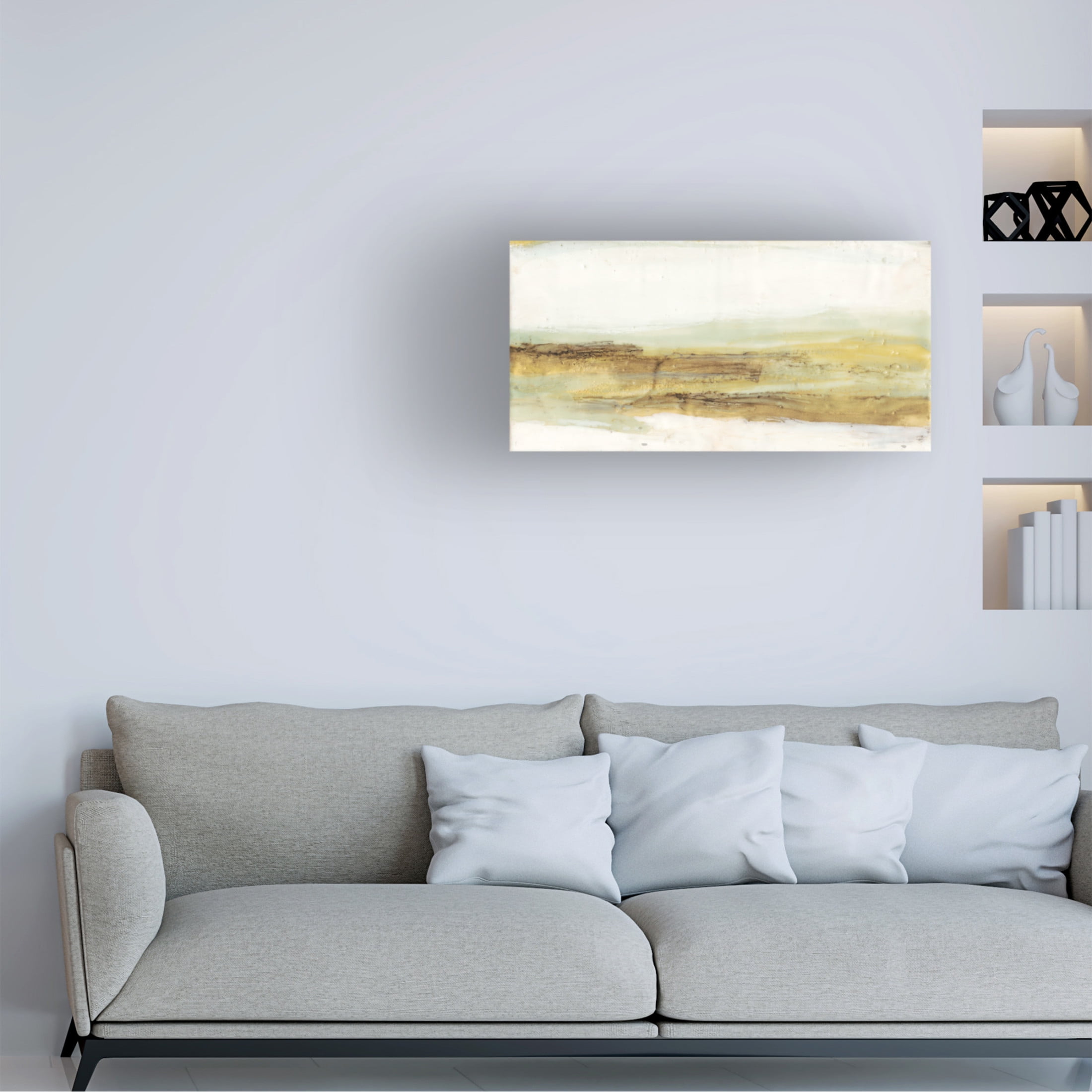 Canvas Wall Art - Jennifer Goldberger 'Mint & Ochre Horizon II' Wall Art for Living Room, Bedroom, or Office Décor by Trademark Fine Art - 24 x 12 Inches