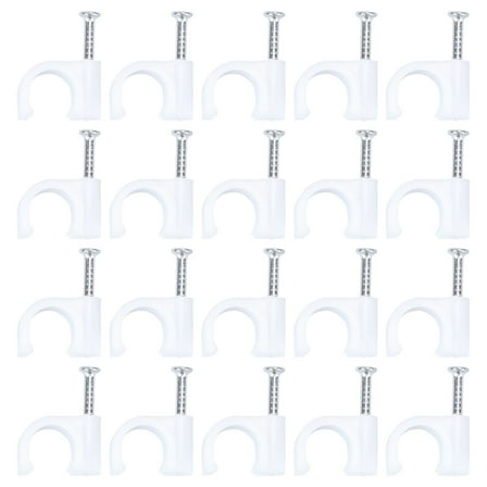 ICERUN 100 PCS 8mm Round Nail Cable Wire Clips Cable Management Electrical Ethernet Speaker Wire Cord Tie Holder Single Coaxial Nail Clamps (White)