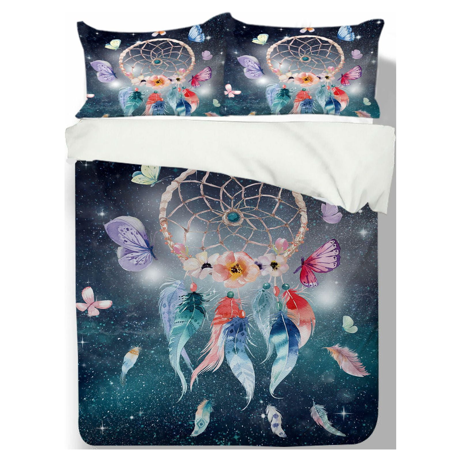 Milsleep Dream Catcher Bedding Cover Sets Bohemian Colorful Feather Polyester Duvet Cover Set,Full (80"x90")