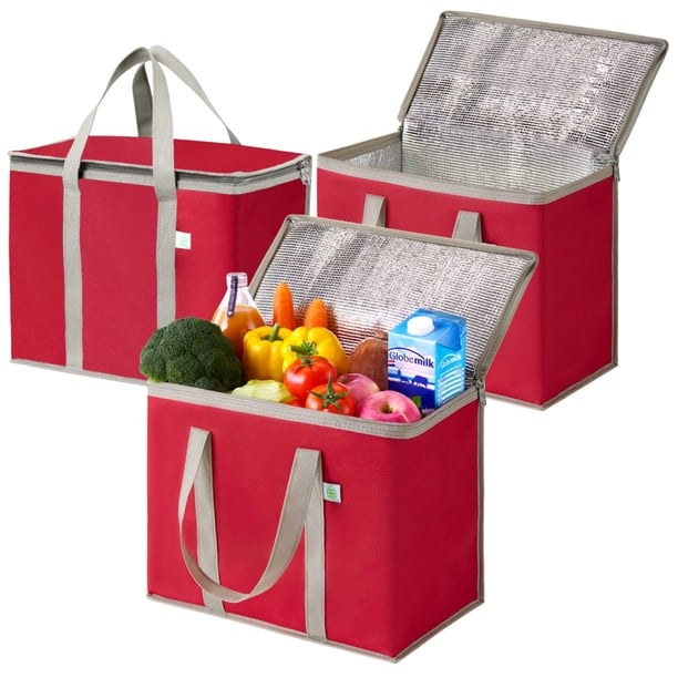 Bolsa Térmica VENO Paquete de 3 Bolsas Aisladas para Compras Roja