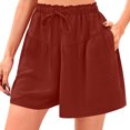 thumbnail image 2 of Ovticza Womens Linen Shorts 2025 Summer Drawstring Ruffle Elastic High Waist Solid Color Casual Beach Shorts with Pockets Wine XL, 2 of 8