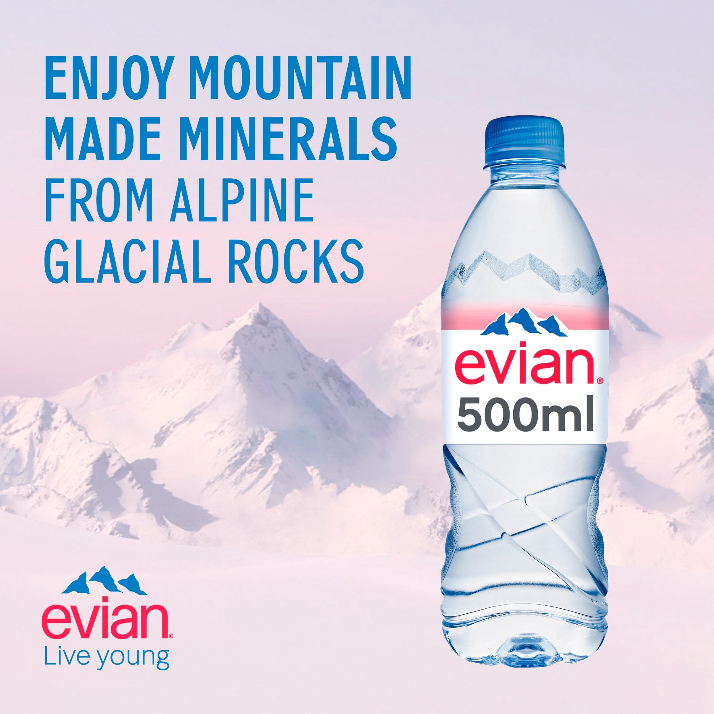 Evian Natural Bottled Mineral Still Water Multipack 6x500ml, Imported from Britain