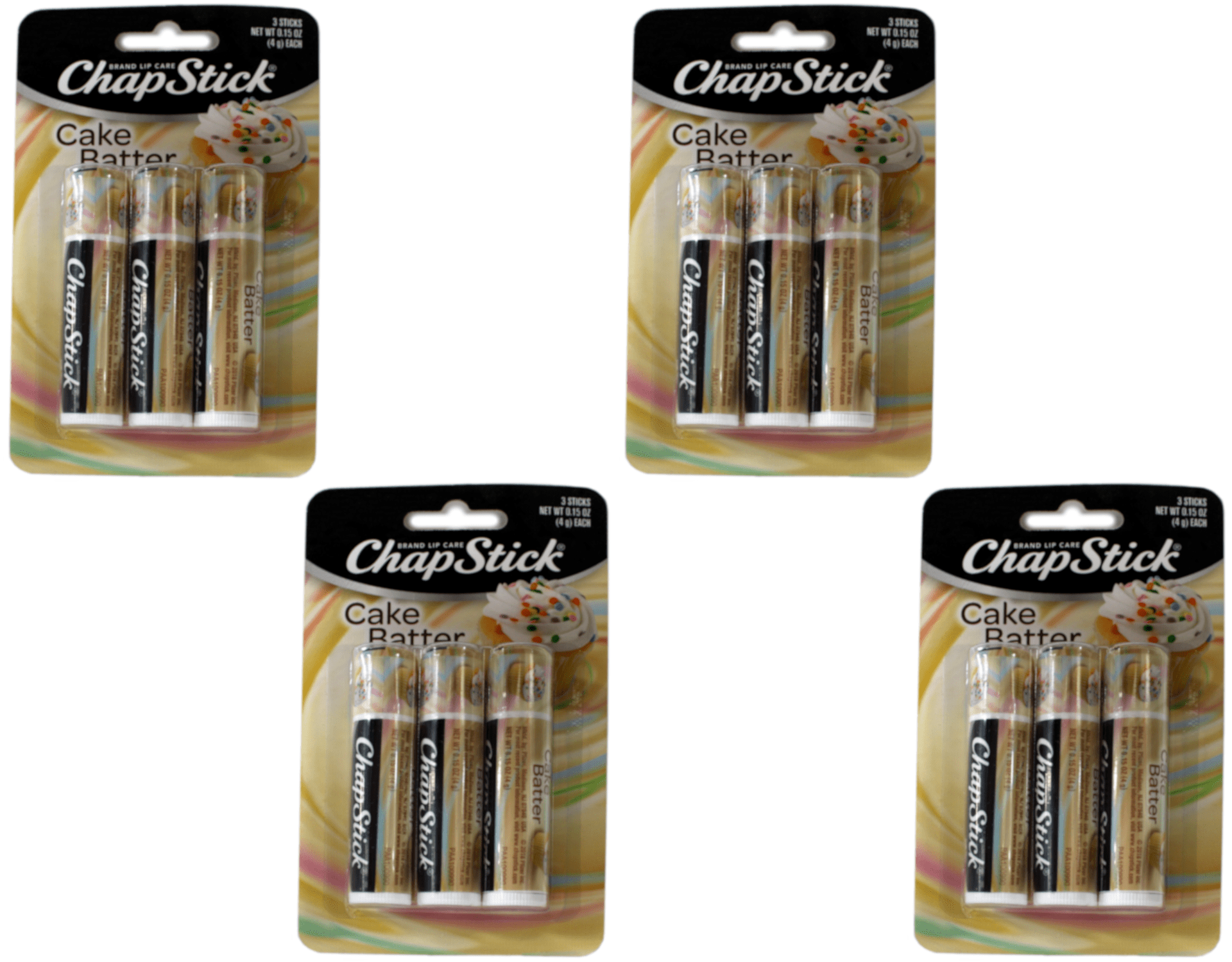 ChapStick Cake Batter Flavored Lip Balm 3 Count 0.15 oz tubes Pack of 4, 12 sticks total