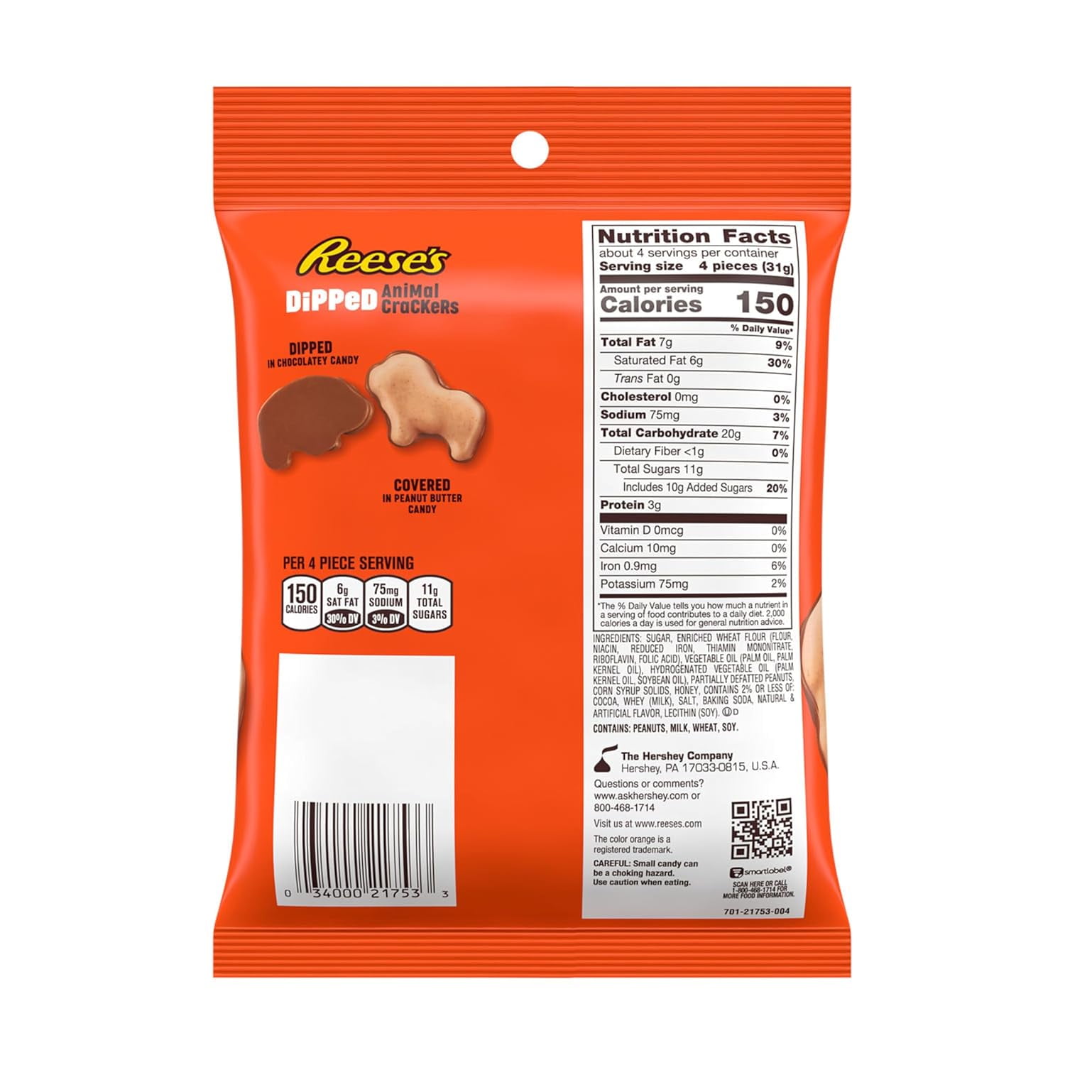 Reese’s Dipped Animal Crackers Bite Size Snack, 12 Pack, 4.25 oz Bags