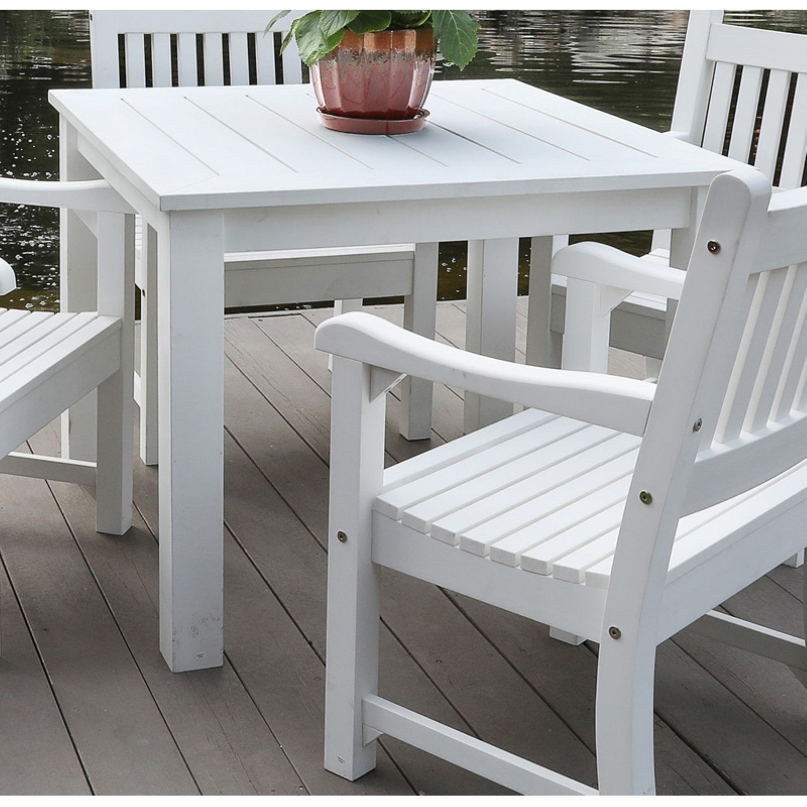 white plastic outdoor dining table