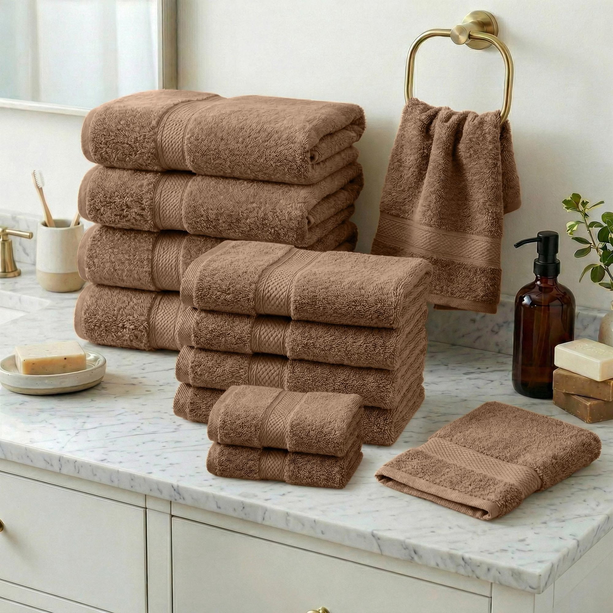 Superior Madeline Egyptian Cotton Ultra-Plush 12-Piece Towel Set, Latte