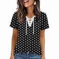 thumbnail image 2 of MORESEC Women Plus Size Short Sleeve V Neck Tie Front Polka Dot Blouses Dressy Casual Tops Cute Tee Shirts Summer Vacation Party Clothes, Black M, 2 of 5