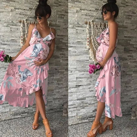 

Tejiojio Maternity/Labor/Nursing Clothing Clearance Women Maternity Sleeveless Casual Flower Print Ruffle Dress Pregnanty Sundress