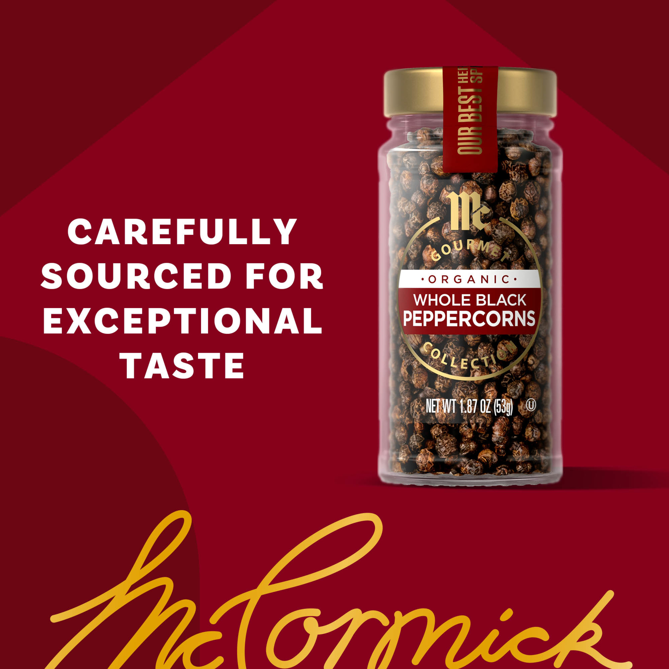 McCormick Gourmet Organic Whole Black Peppercorns, 1.87 oz Bottle
