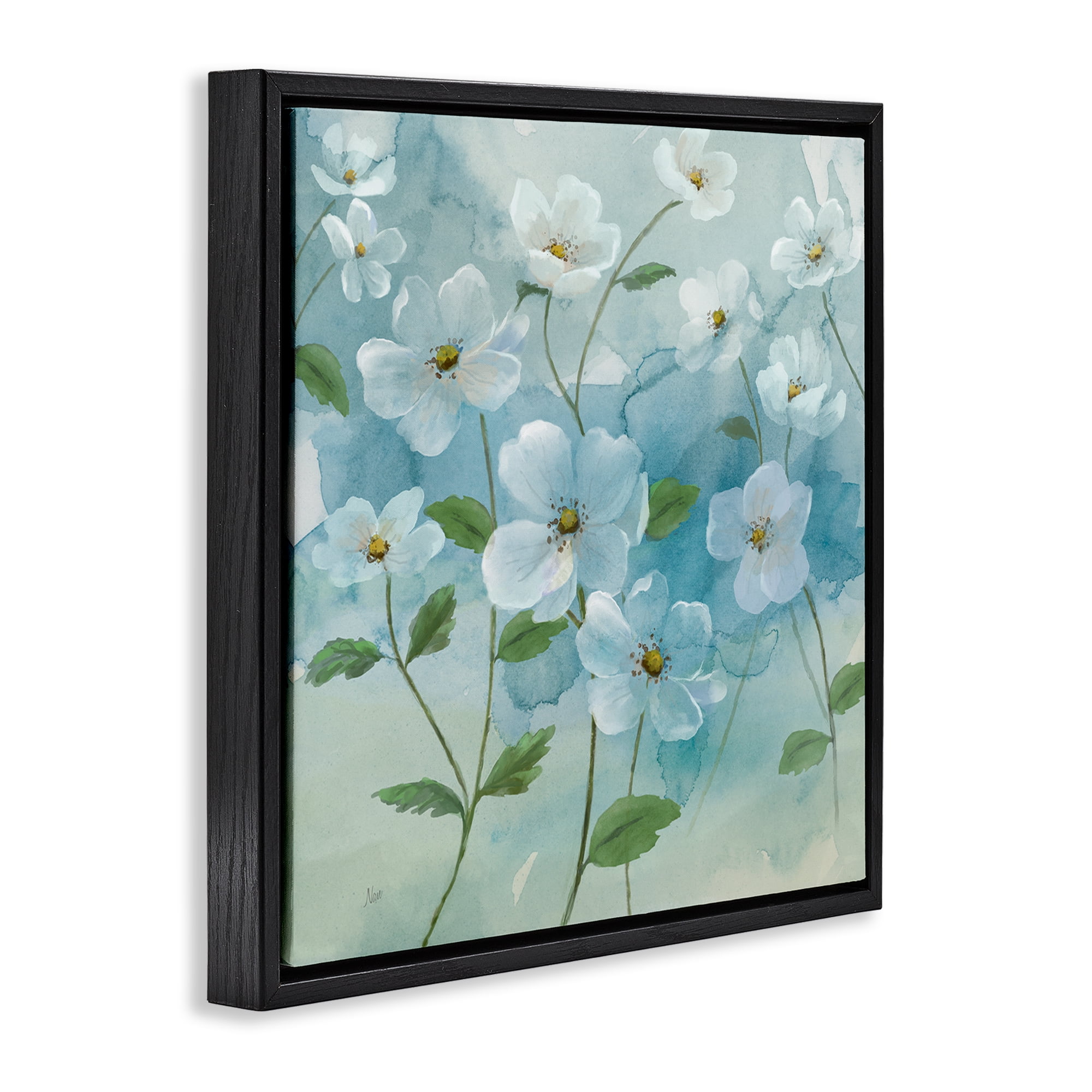 Stupell Industries Bountiful White Flowers Plants & Flowers Painting Black Floater Framed Canvas Art Print Wall Art, 18 x 18