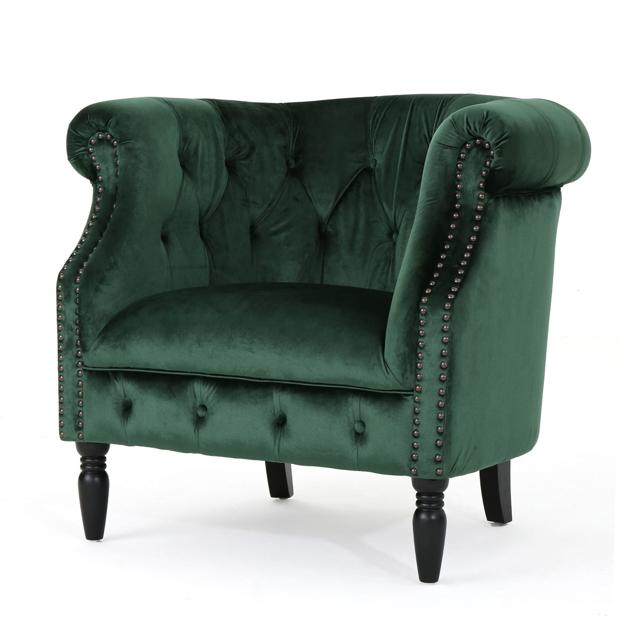 33" Emerald Green and Black Contemporary Tufted Club Chair