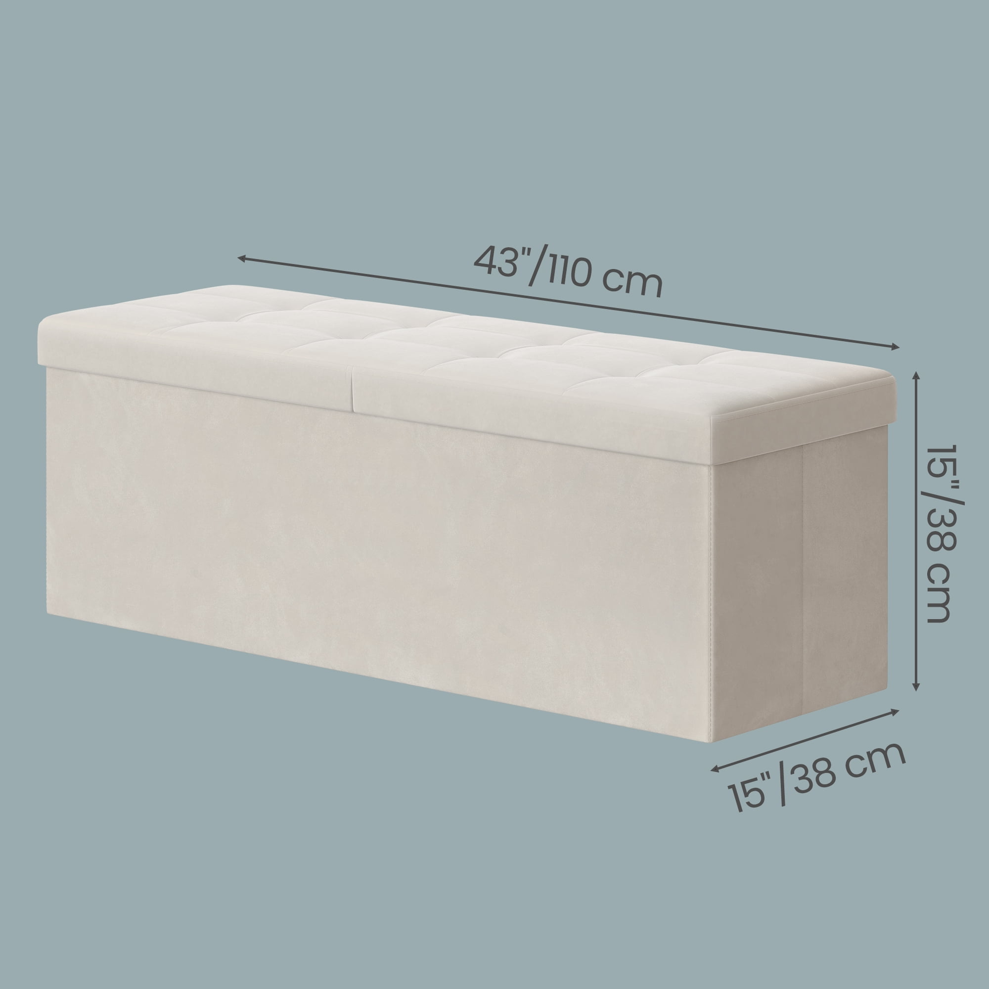 LEDREM 43-Inch Foldable Storage Ottoman Bench with Flipping Lid, Velvet Fabric, 35-Gallon Storage, 660 lb Capacity, Cappuccino Beige