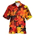 thumbnail image 1 of Camisas Negras Para Hombre Camisa de manga corta con solapa de moda de verano para hombre, Top con estampado de botones y hojas de arce (Orange, M), 1 of 4