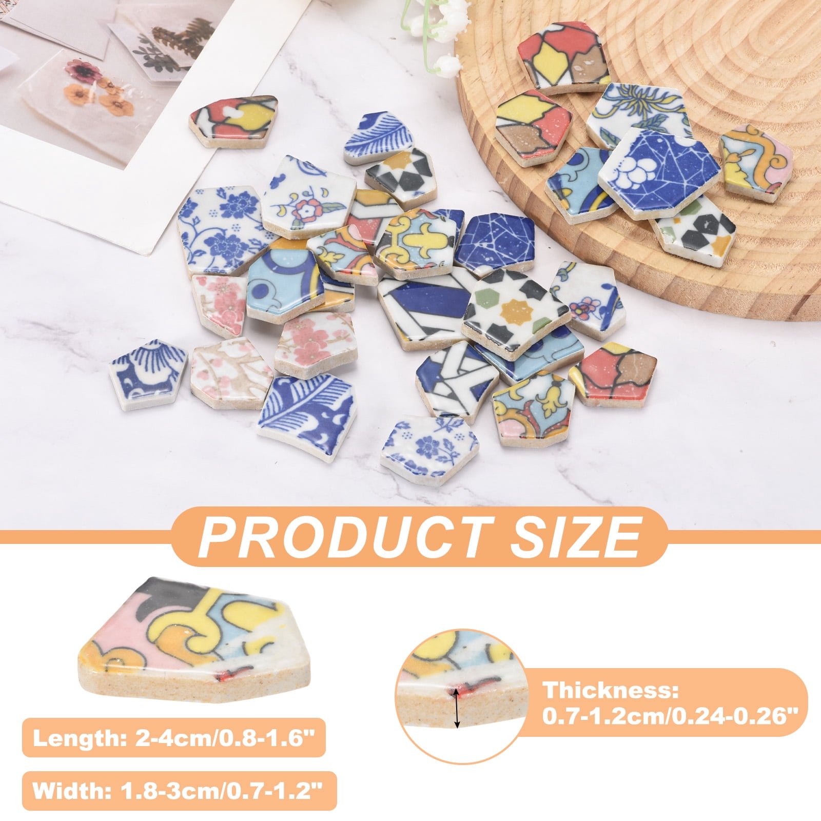 Uxcell Irregular Ceramic Mosaic Tiles, 300g/0.7lb Broken Porcelain Mosaic Tiles Bulk Irregular Glazed for DIY Art Craft Making Home Decor, Yellow/Pink