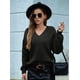 thumbnail image 5 of Suéter de Larga con Cuello en V para Mujer, Suéter Holgado de Punto Grueso de Gran Tamaño. Negro M, 5 of 8