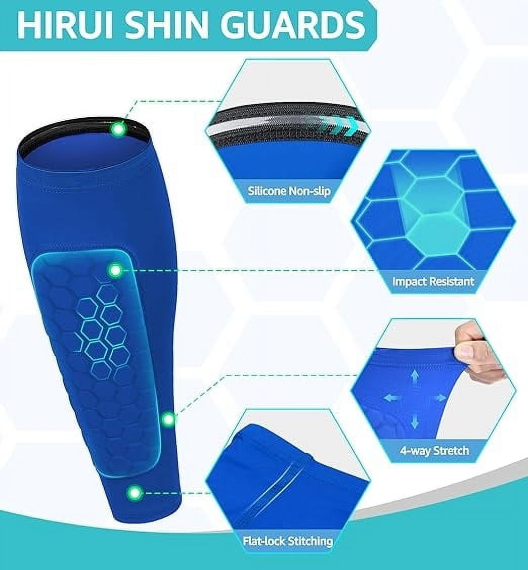 Soccer Shin Guards Shin Pads for Kids Youth Adult, Calf Compression Sleeve with Honeycomb Pads, Support for Shin Splint Baseball Boxing MTB, Lightweight (1 Pair, Blue, XL)