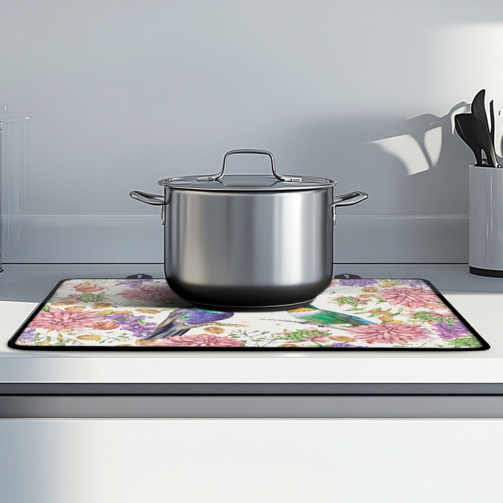 ZIATUBLE Electric Stove Top Cover Flat Top Stove Cover Mat Multipurpose Induction Cooktop Protector Cover for Glass Ceramic Stove Top, 29 x 21 Inch, Hummingbird Flower