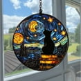 thumbnail image 3 of Starry Night Cat Round Stained Glass Suncatcher – Celestial Window Hanging Decor – Gift for Art Lovers, Cat Moms, and Star Gazers, 3 of 3
