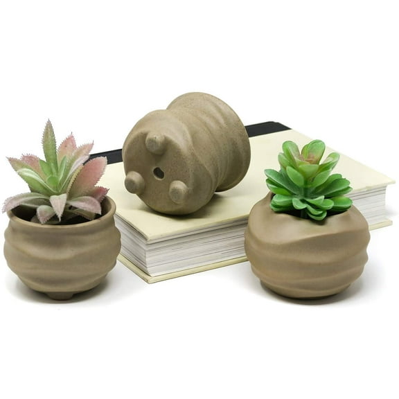 Succulent Planter Pot 3pc Set Natural Clay Organic Shape Indoor Outdoor Homeoffice Windowsill Decoration