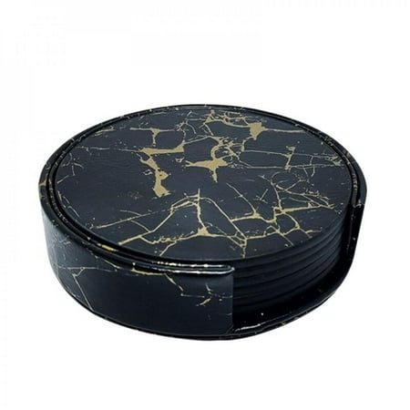 

Hazel Tech Leather Coasters with Holder Set of 6 Imitate Marble Coasters for Drinks Funny Housewarming Gift Round Cup Mat Pad for Home And Kitchen