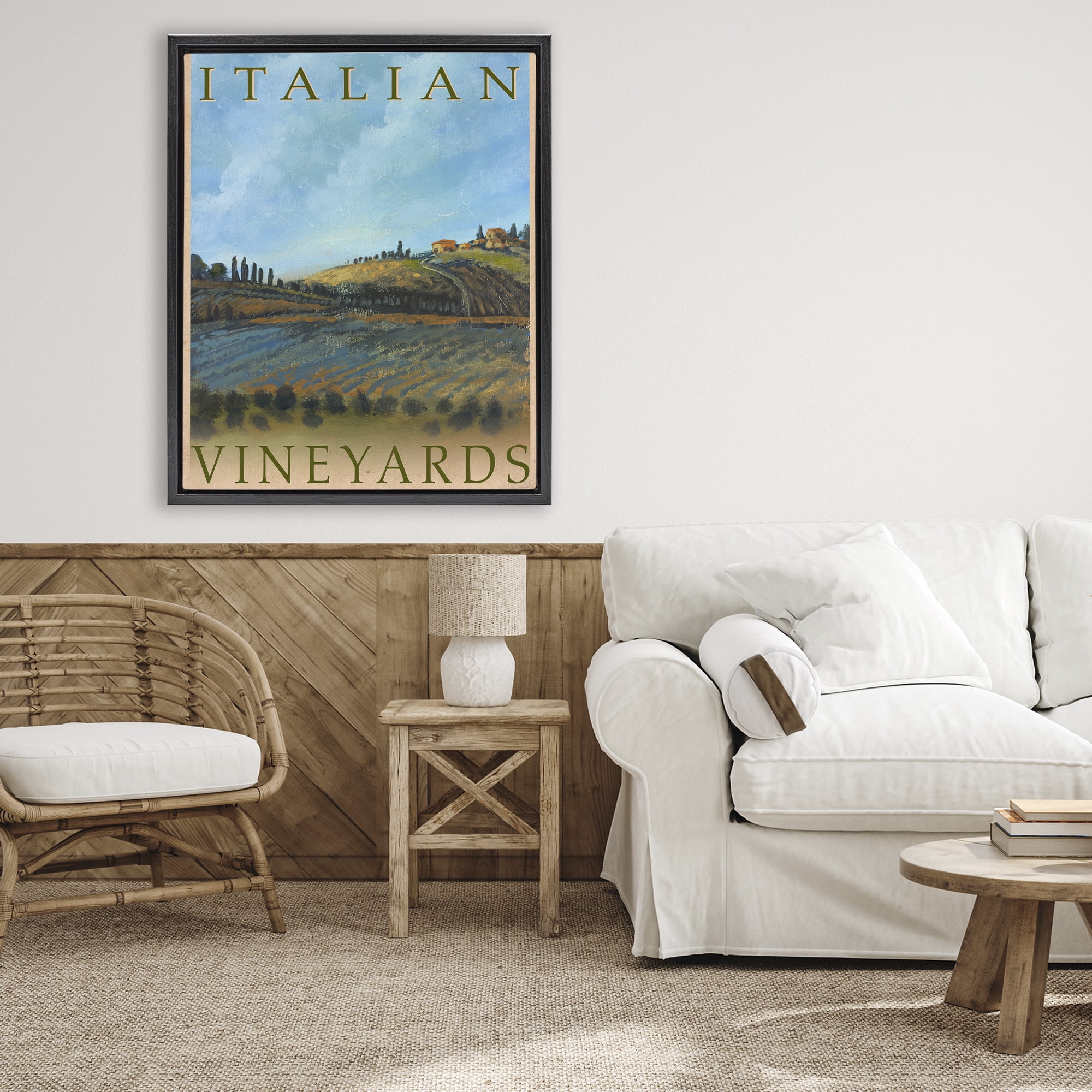 Stupell Industries Italian Vineyards Vintage Poster Black Framed Floater Canvas Wall Art, design by Kingsley
