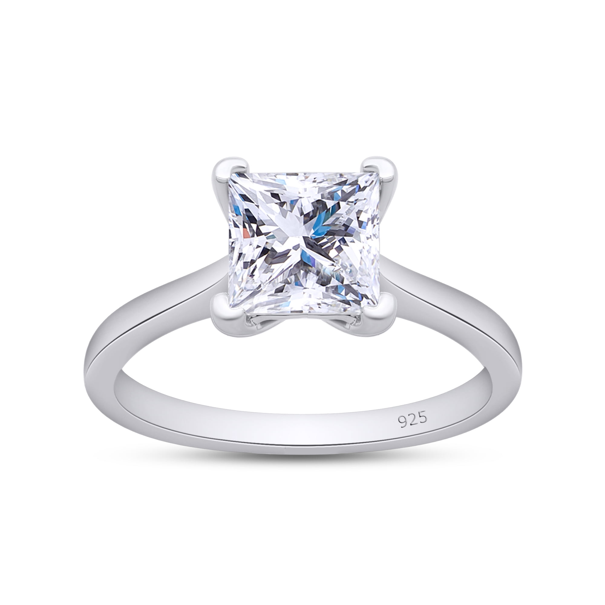 1.5ct Princess Cut Moissanite Rings for Women, Brilliant D Color VVS1 Clarity Lab Created Diamond Solitaire Ring 18K White Gold Over Sterling Silver 4-Prong Moissanite Engagement Ring for Women-4