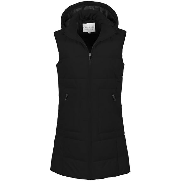 Chrisuno Women's Long Vests Outerwear Casual Womens Outdoor Vest Fleece Lining Sleeveless Hood Winter Coat Black Medium