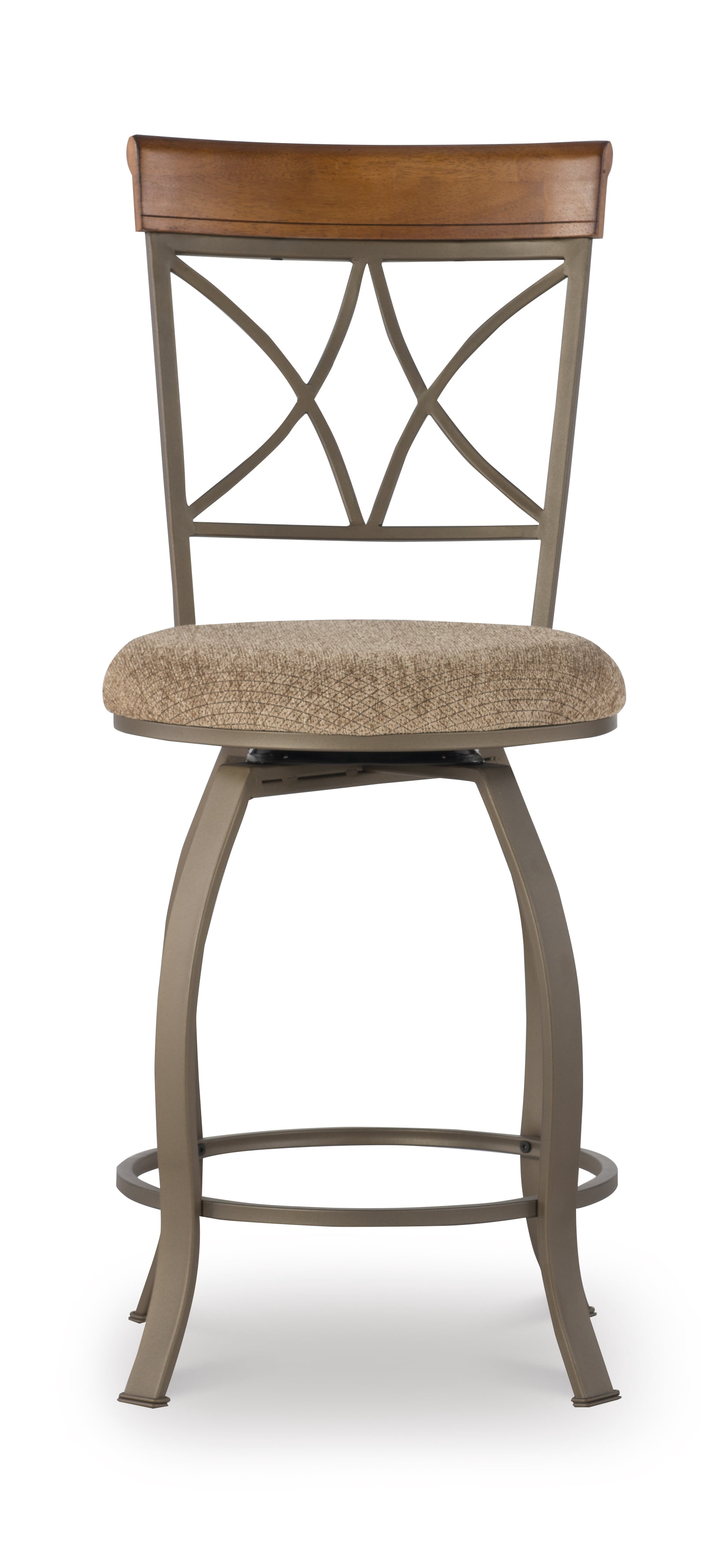 Roselyn 24" Counter Stool with Swivel, Brushed Faux Medium Cherry Wood with "Matte Pewter and Bronze" Metal
