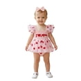 thumbnail image 3 of BemeyourBBs Newborn Baby Girls Mother's Day Father's Day Outfit Summer Romper Dress Baby Girl Clothes I Love Mom Dad Letter Heart Smocked Flying Sleeve Tulle Tutu Dress and Bow Headband Set, 3 of 9