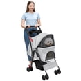 thumbnail image 3 of Lanzxjv 4 Wheels Pet Stroller, Foldable Cat And Dog Stroller with Mesh Windows, Cup Holder, Storage Basket, Breathable Pet Strolling Cart Holds up to 22lbs for Small Medium Dogs Cats All-Season Use, 3 of 6