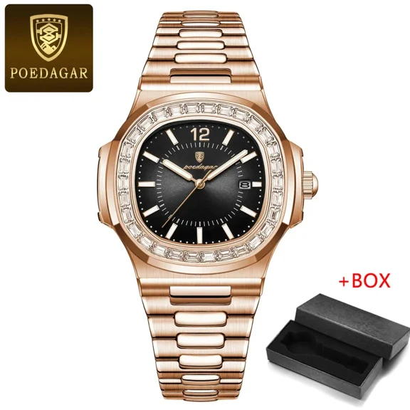 POEDAGAR Luxury Man Quartz Watch Square Watch For Men Waterproof Luminous Date Stainless Steel Men's Watches Sports Clock