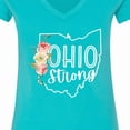 thumbnail image 4 of Inktastic Ohio Strong with State Silhouette and Pink Flowers Women's V-Neck T-Shirt, 4 of 5