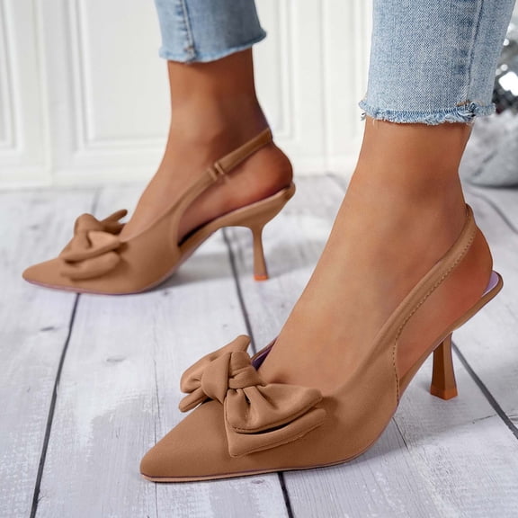 Xucatan Women's Satin Slingback Pumps, Pointed Toe Block Heel Dress Shoes, Adjustable Buckle Comfortable Heels for Wedding Party Office Gift