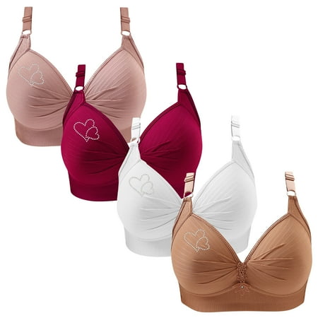 Lisbinx Nursing Bras 4PC Woman s Printing Gathered Together Large Size Daily Bra Underwear No Rims Holiday Deals