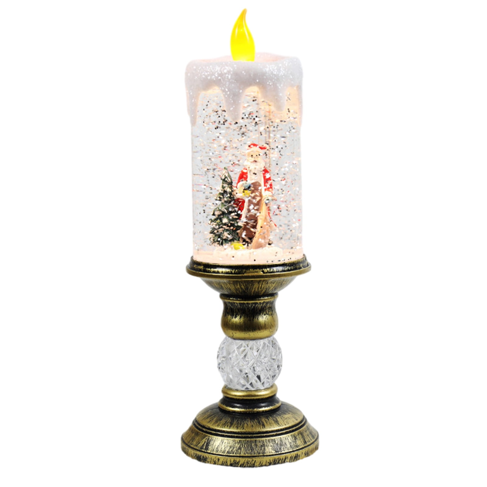 Dengmore Christmas Ornament Resin Luminous Santa Snowman Imitation Candle Light with Music Box LED Flameless Flickering Candle Lights Retro Night Light for Living Bedroom Xmas Decor, Gift