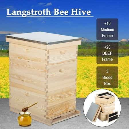20 Deep Frame & 10 Medium Frame w/ 3 Brood Boxes Hive Frame/Bee Hive Frame/Beehive Frames w/ Metal Roof for (World Best Bee Hive)